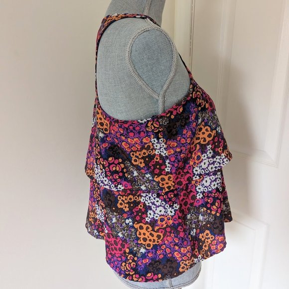 [Material Girl] Floral Zipper Front Racerback Tank - M - Picture 3 of 6